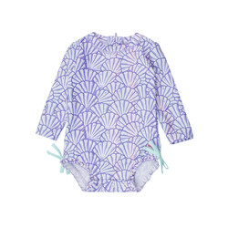 RuffleButts Rufflebutts Magical Mermaid Long Sleeve One Piece Rash Guard