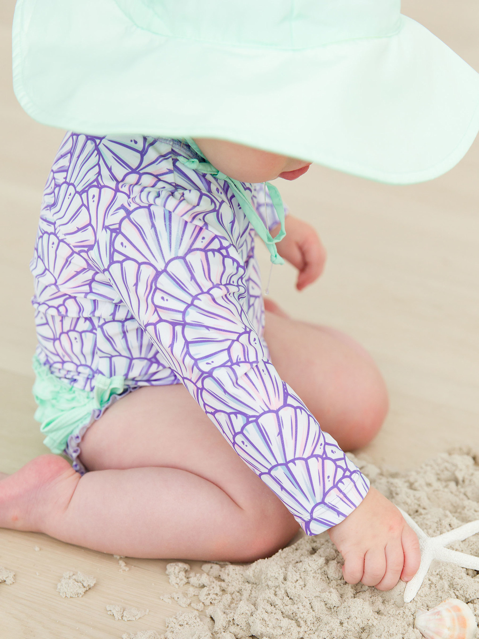 RuffleButts Rufflebutts Magical Mermaid Long Sleeve One Piece Rash Guard