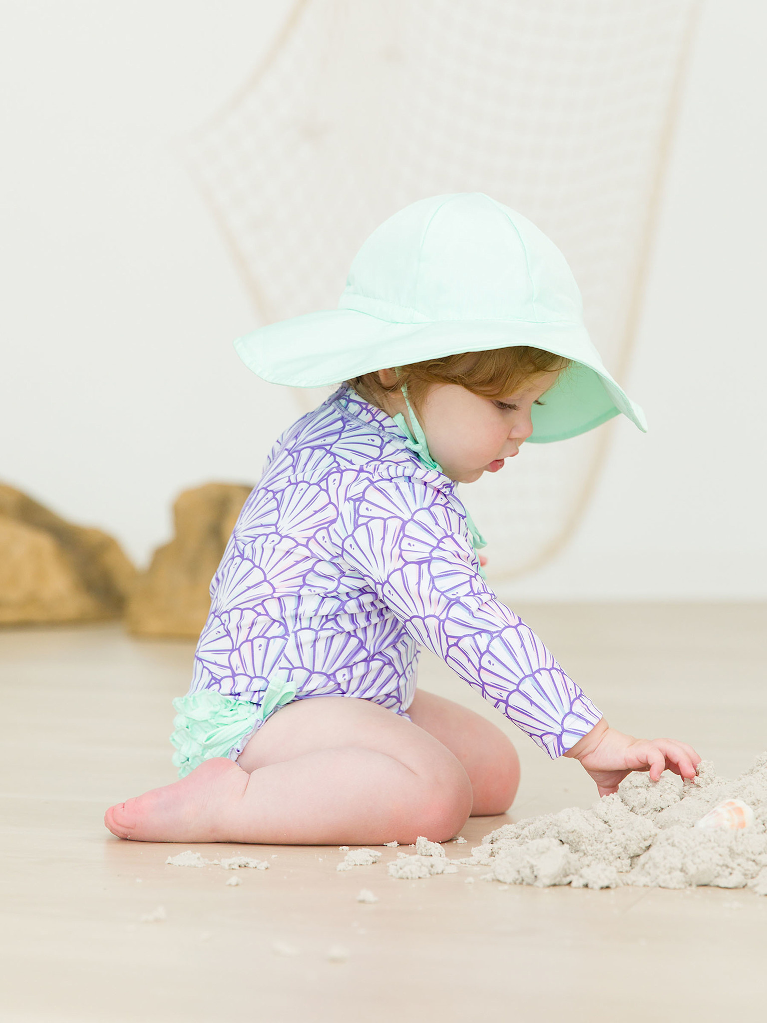 RuffleButts Rufflebutts Magical Mermaid Long Sleeve One Piece Rash Guard