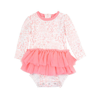 RuffleButts Rufflebutts By The Seaside Tulle Skirted One Piece Rash Guard