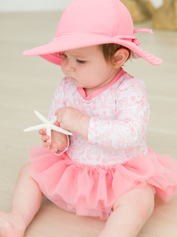 RuffleButts Rufflebutts By The Seaside Tulle Skirted One Piece Rash Guard