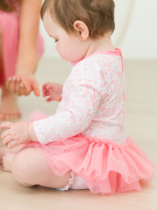 RuffleButts Rufflebutts By The Seaside Tulle Skirted One Piece Rash Guard