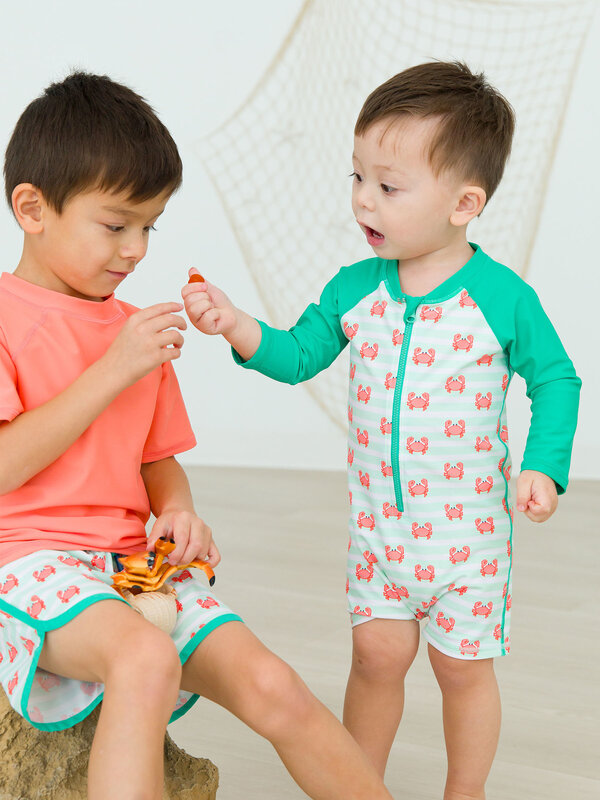 RuffleButts Rufflebutts Crabby Cove Long Sleeve One Piece Rushguard