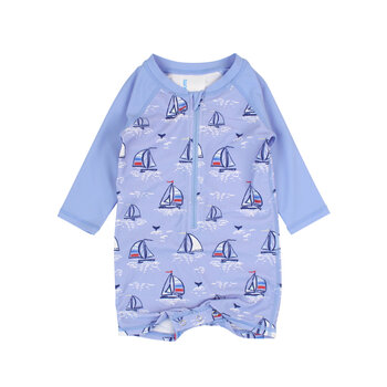 RuffleButts Rufflebutts Seas The Day Long Sleeve One Piece Rushguard