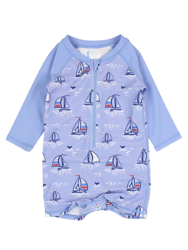 RuffleButts Rufflebutts Seas The Day Long Sleeve One Piece Rushguard