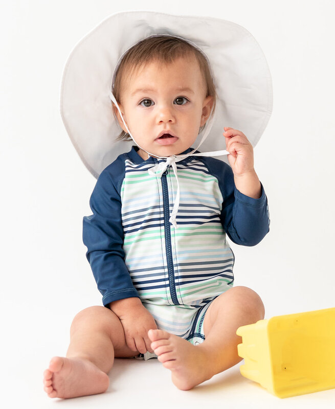 RuffleButts Rufflebutts Coastal Stripes Long Sleeve One Piece Rashguard