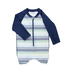 RuffleButts Rufflebutts Coastal Stripes Long Sleeve One Piece Rashguard