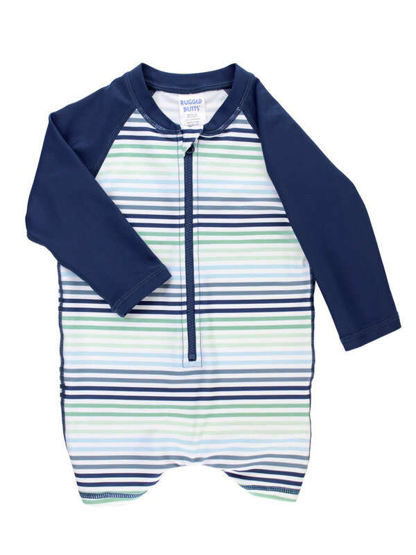 RuffleButts Rufflebutts Coastal Stripes Long Sleeve One Piece Rashguard