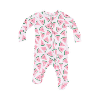 Angel Dear Angel Dear Watermelon Hearts 2 Way Zipper Ruffle Back Footie
