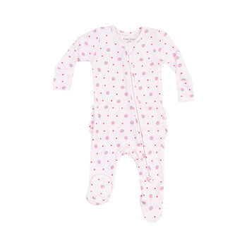 Angel Dear Angel Dear Strawberry Swiss Dot 2 Way Zipper Ruffle Back Footie