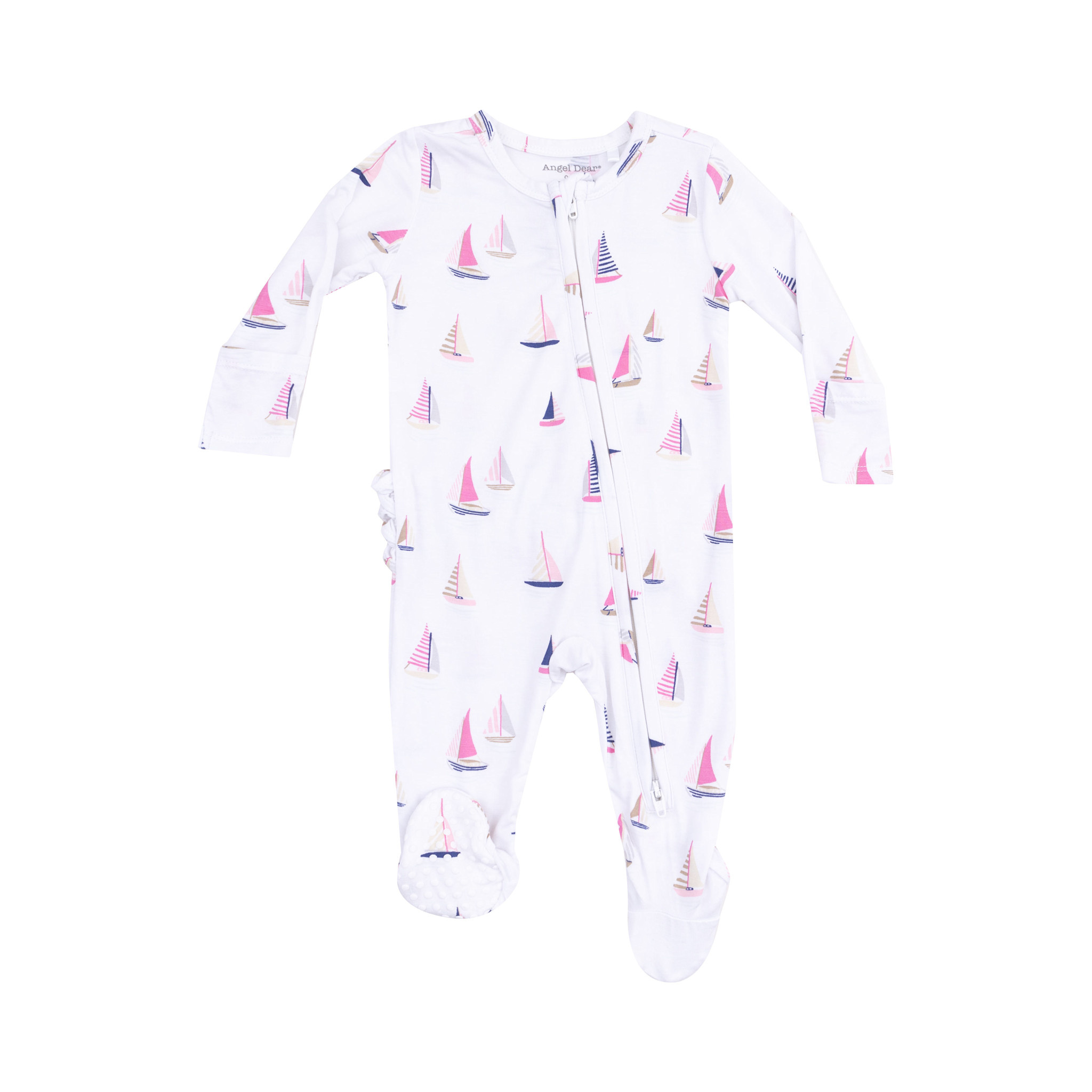Angel Dear Angel Dear Sailboats Pink 2 Way Zipper Ruffle Back Footie