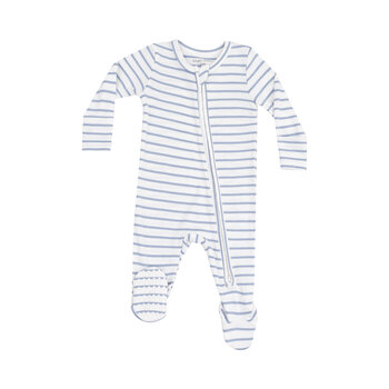 Angel Dear Angel Dear French Stripe Dusty Blue 2 Way Zipper Footie