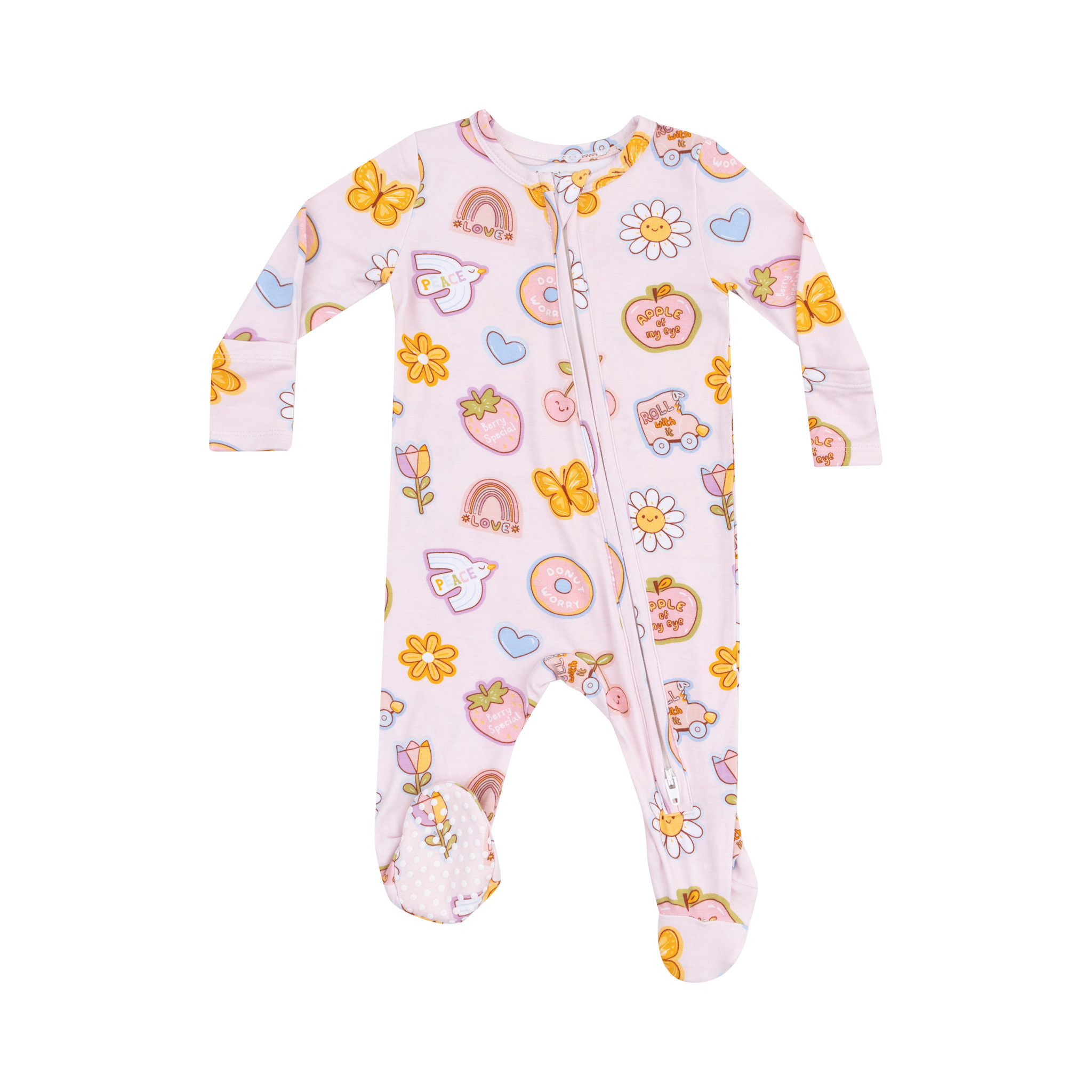 Angel Dear Angel Dear Groovy Vibes Stickers Pink 2 Way Zipper Footie