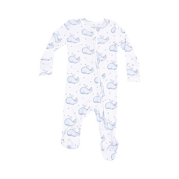 Angel Dear Angel Dear Bubbly Whale Blue Ribbed 2 Way Zipper Footie