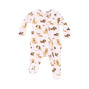 Angel Dear Angel Dear Best Friend Dogs Pink 2 Way Zipper Ruffle Back Footie