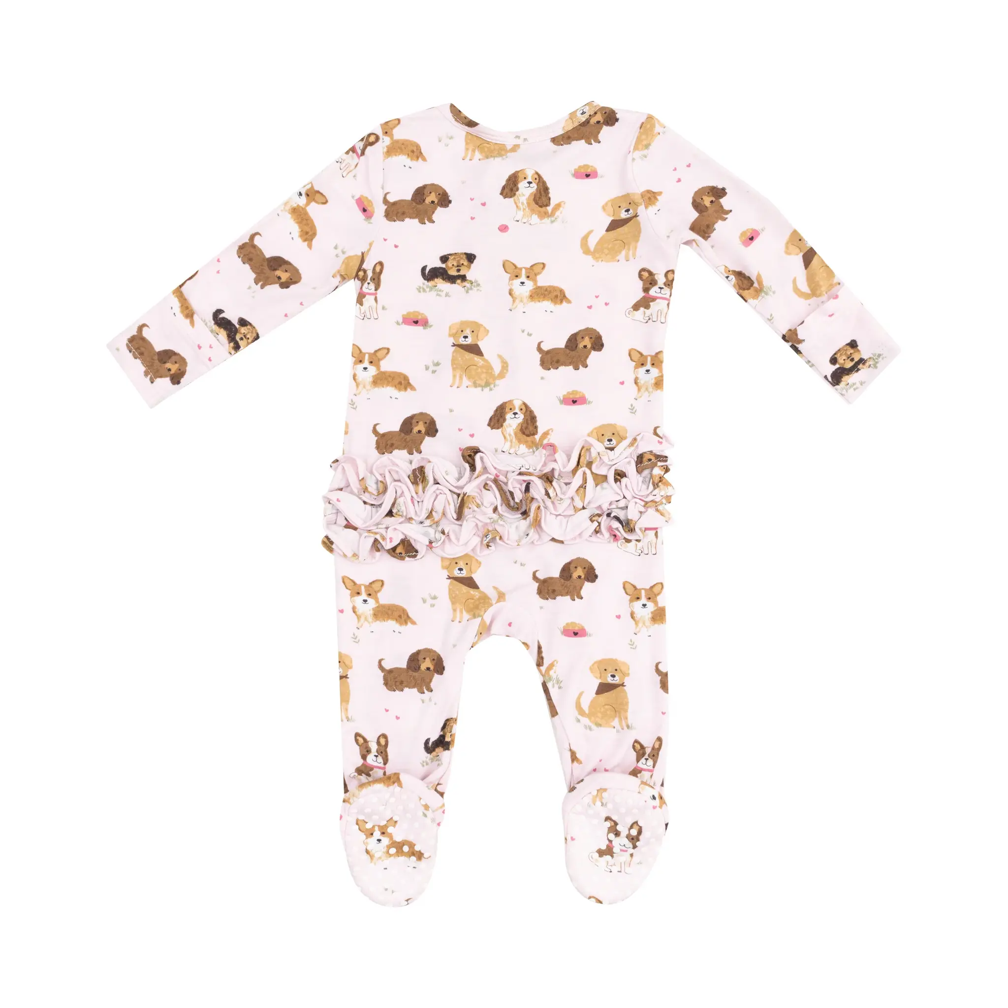 Angel Dear Angel Dear Best Friend Dogs Pink 2 Way Zipper Ruffle Back Footie