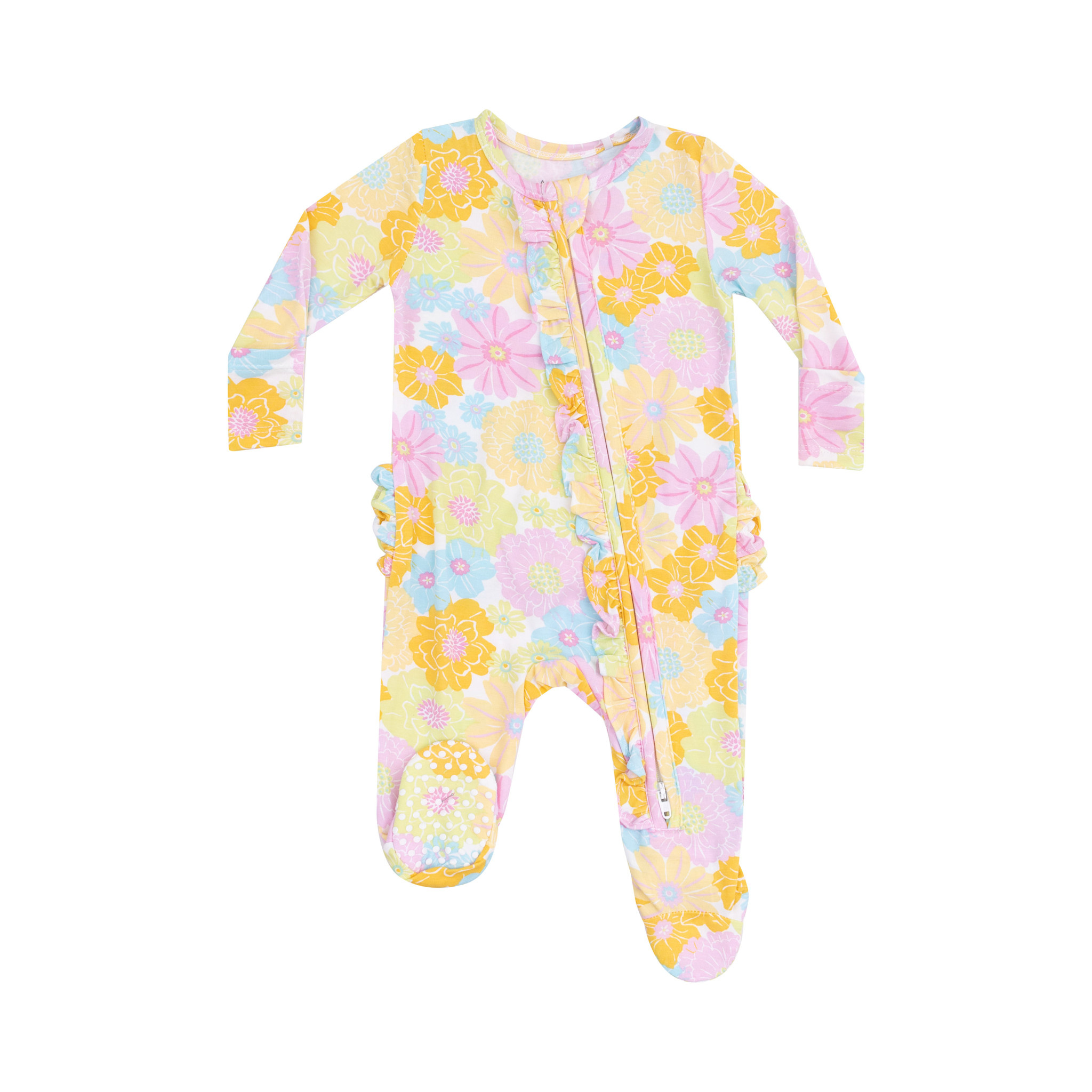 Angel Dear Angel Dear Sunny Dahlias 2 Way Ruffle Zipper Footie