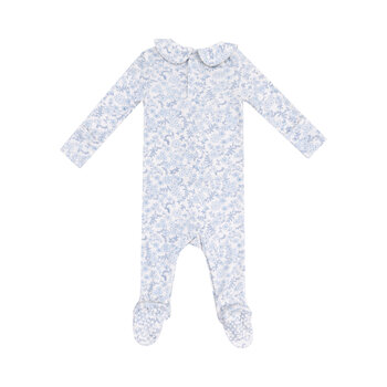Angel Dear Angel Dear Blue Calico Floral Smocked Peter Pan Footie