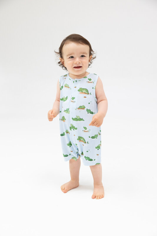 Angel Dear Angel Dear Alligator Blue Sleeveless Shortie Romper