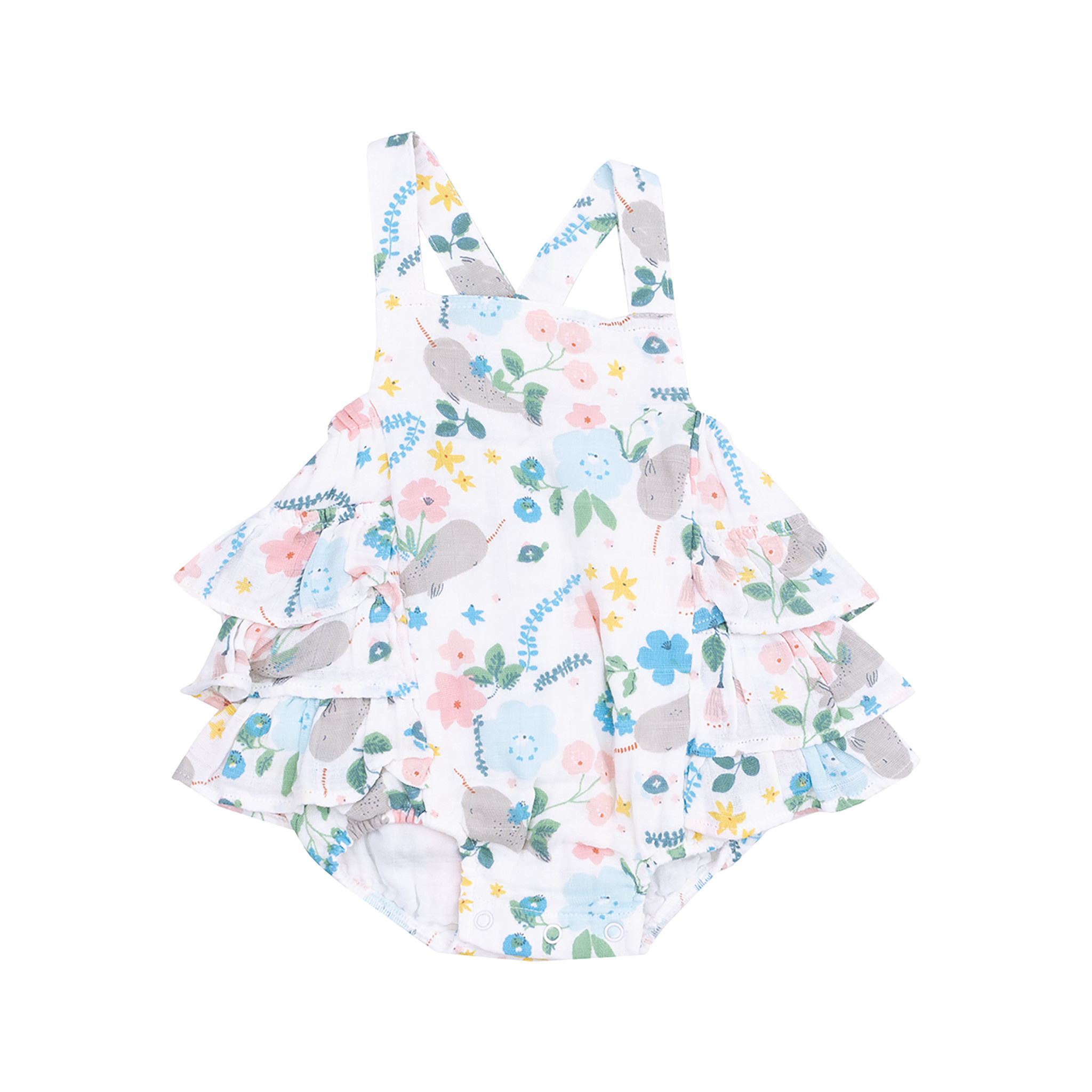 Angel Dear Angel Dear Narwhal Floral Ruffle Sunsuit