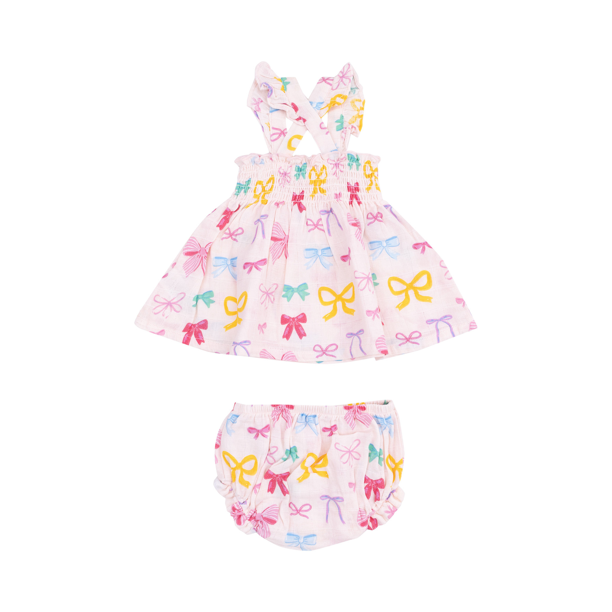 Angel Dear Angel Dear Colorful Bows Ruffle Strap Smocked Top & Diaper Cover