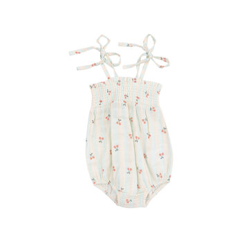 Angel Dear Angel Dear Cherry Stripe Tie Strap Smocked Bubble