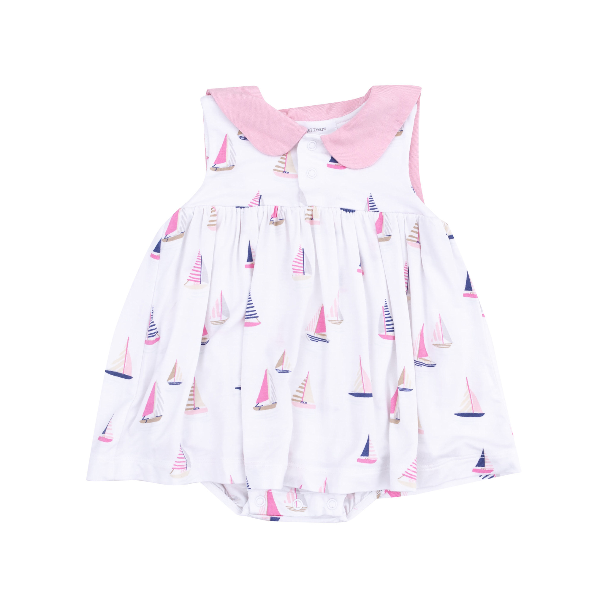 Angel Dear Angel Dear Sailboats Pink Sailor Bodysuit Dress With Embroidery