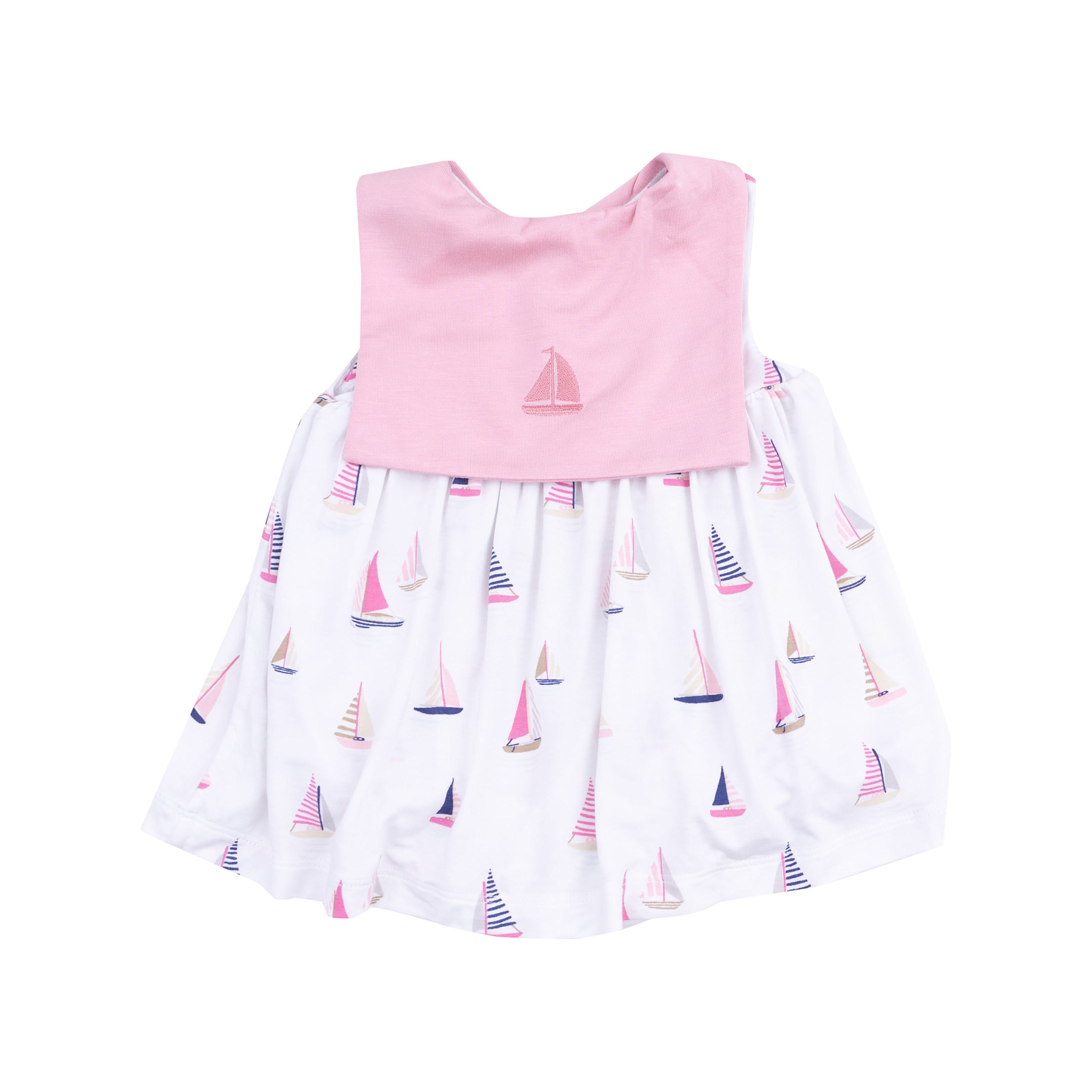 Angel Dear Angel Dear Sailboats Pink Sailor Bodysuit Dress With Embroidery