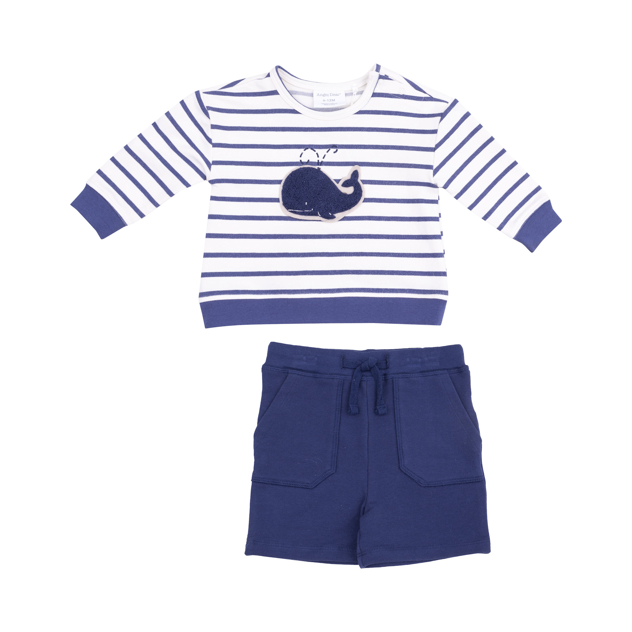 Angel Dear Angel Dear Bubbly Whale Blue French Terry Sweatshirt & Shorts Set