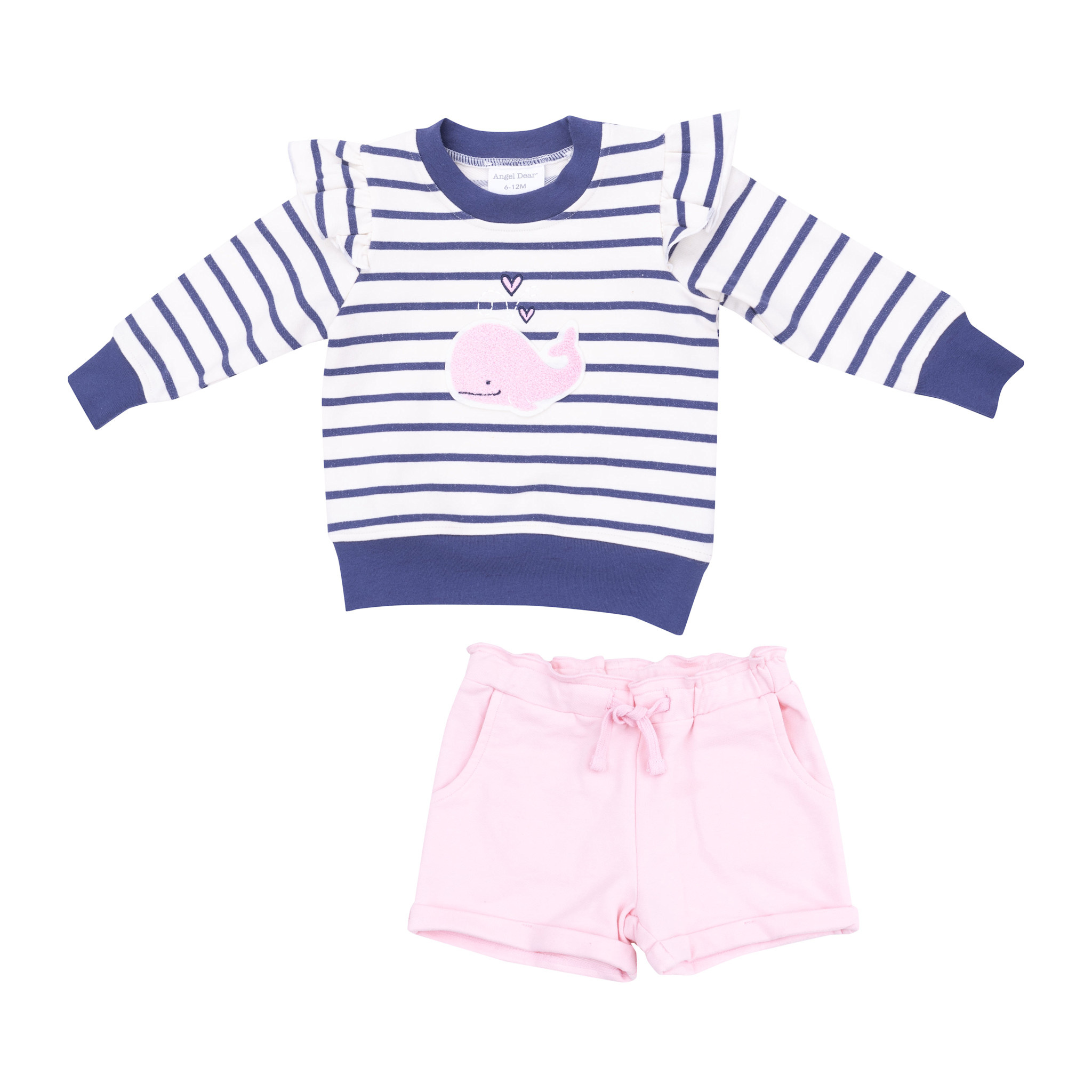 Angel Dear Angel Dear Bubble Whale Pink French Terry Ruffle Sleeve Sweatshirt & Shorts Set