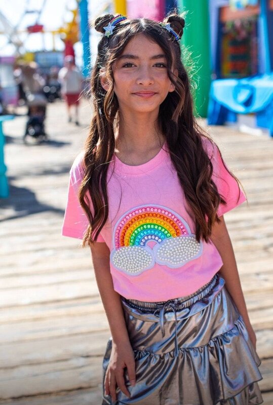 Lola & the Boys Lola & The Boys Rainbow Pearl Patch T-shirt