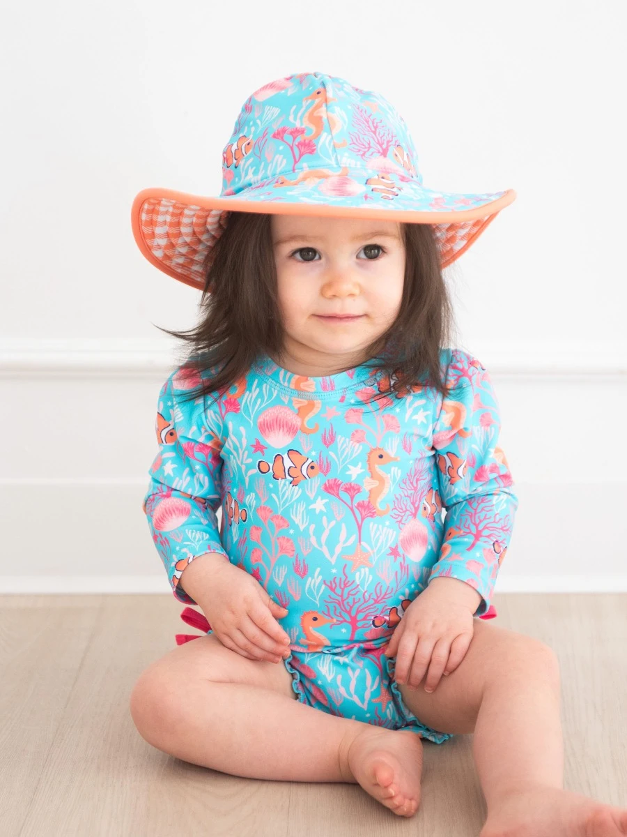 RuffleButts Rufflebutts Ocean Tides Reversible Swim Hat