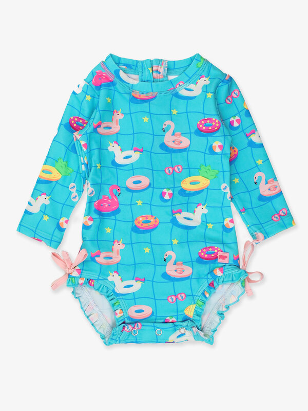 RuffleButts Rufflebutts Neon Pool Long Sleeve One Piece Rash Guard