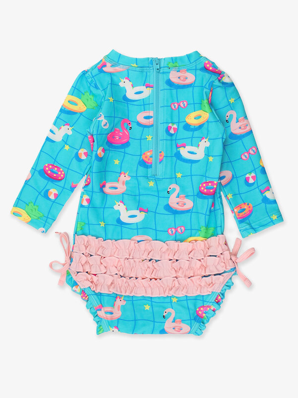 RuffleButts Rufflebutts Neon Pool Long Sleeve One Piece Rash Guard