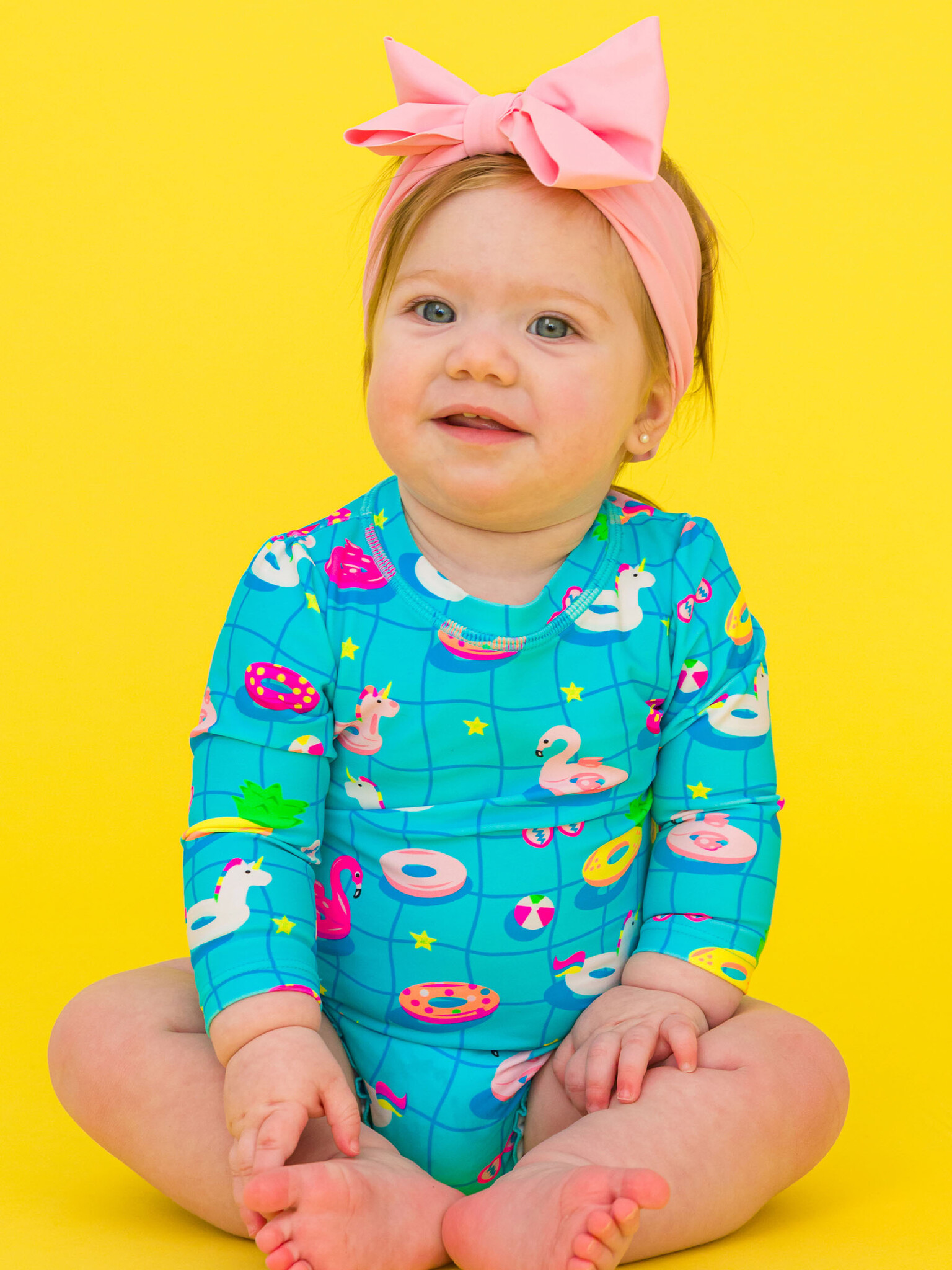 RuffleButts Rufflebutts Neon Pool Long Sleeve One Piece Rash Guard