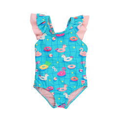 RuffleButts Rufflebutts Neon Pool Party Ruffle V-back One Piece
