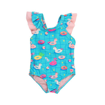 RuffleButts Rufflebutts Neon Pool Party Ruffle V-back One Piece