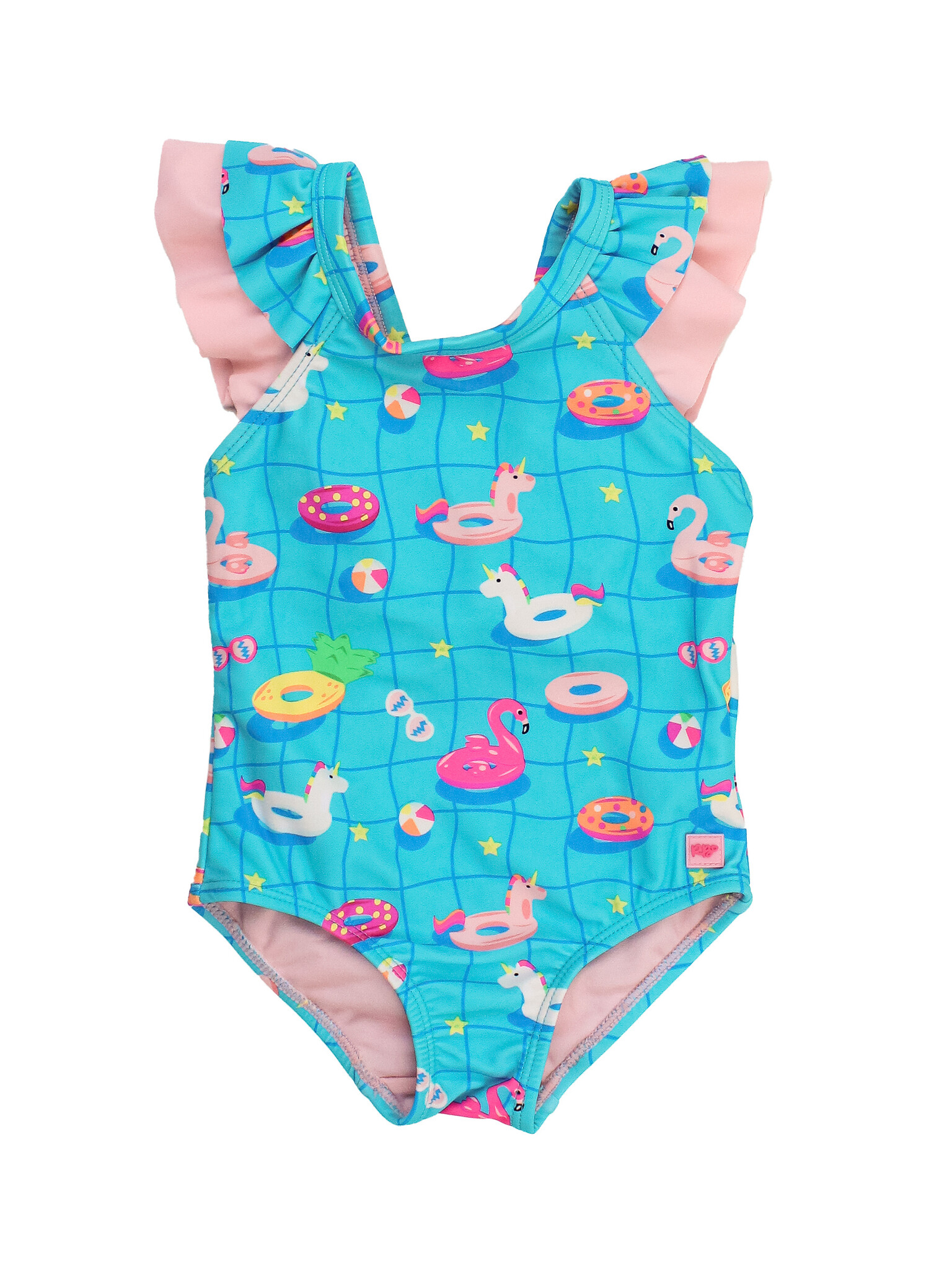 RuffleButts Rufflebutts Neon Pool Party Ruffle V-back One Piece