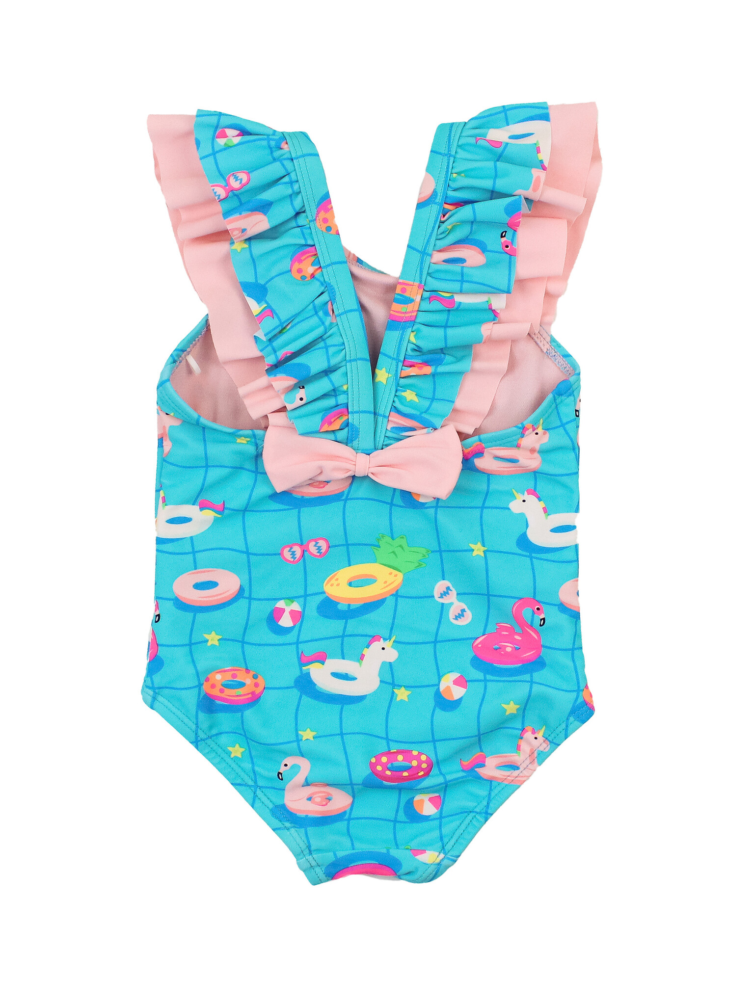 RuffleButts Rufflebutts Neon Pool Party Ruffle V-back One Piece