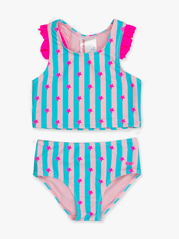RuffleButts Rufflebutts Neon Star Girls Racerback Flutter Tankini