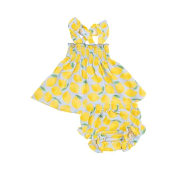 Angel Dear Angel Dear Sunny Lemons Ruffle Strap Smocked Top & Diaper Cover