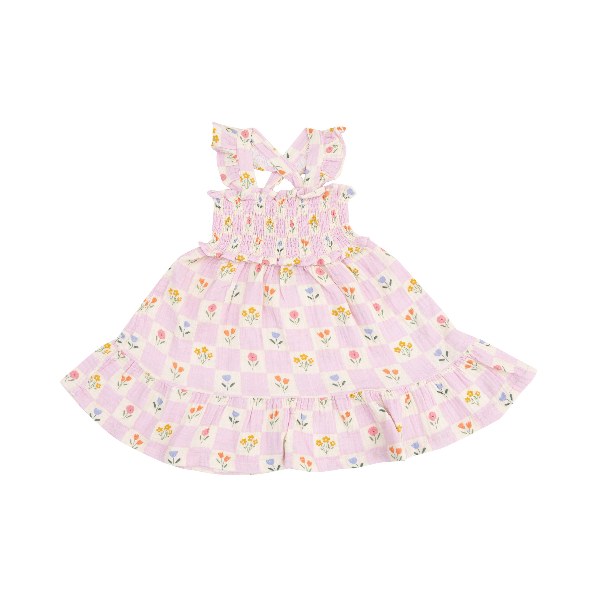 Angel Dear Angel Dear Floral Check Smocked Ruffle Sundress