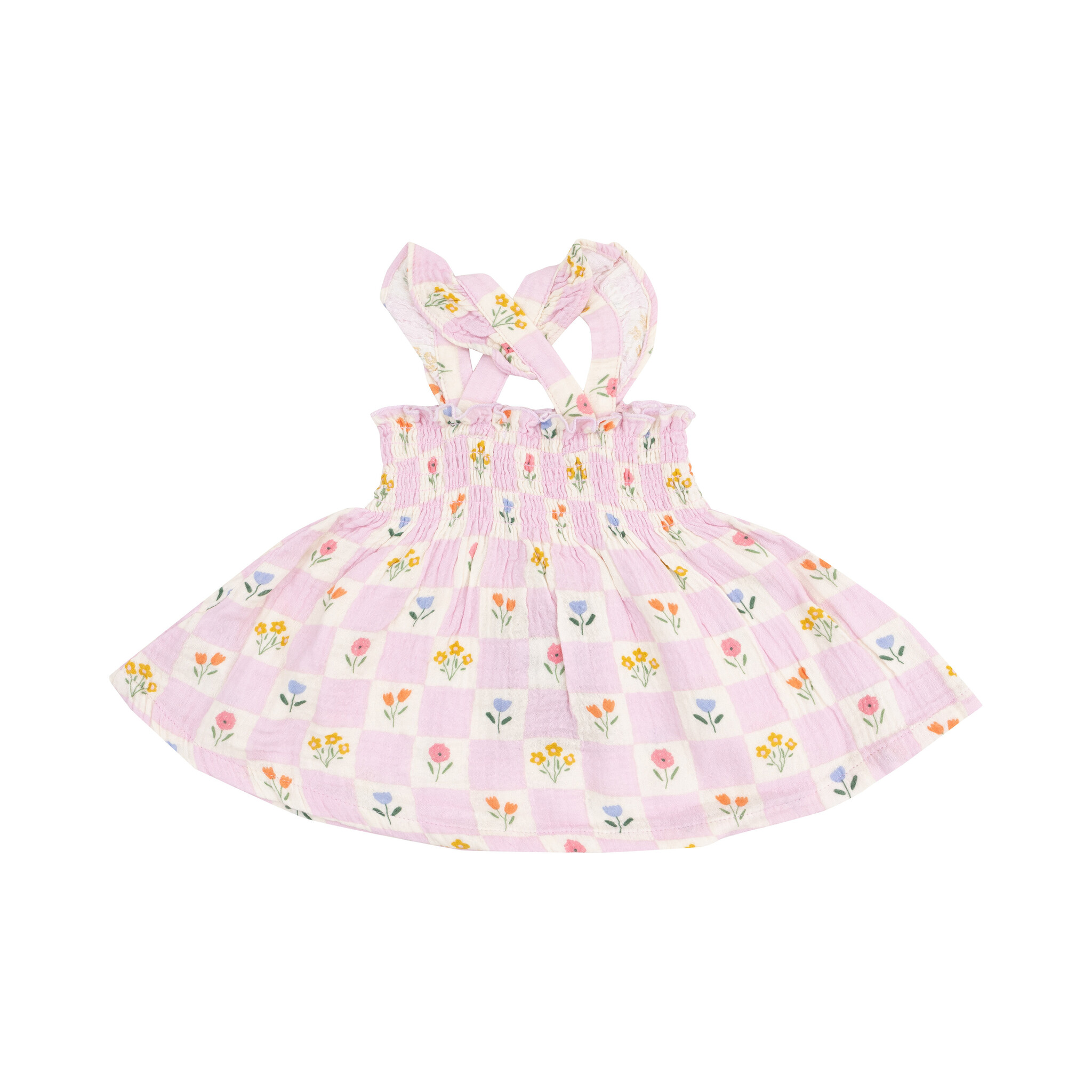 Angel Dear Angel Dear Floral Check Smocked Ruffle Sundress