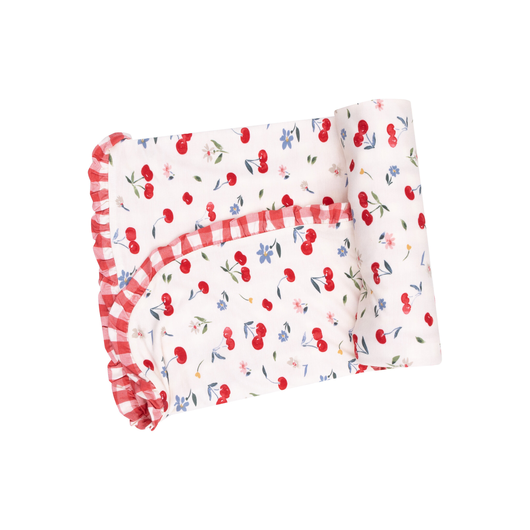 Angel Dear Angel Dear Watercolor Cherries + Gingham Ruffle Receiving Blanket