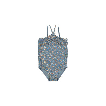 Rylee and Cru Rylee & Cru Blue Floral Rouched One-Piece
