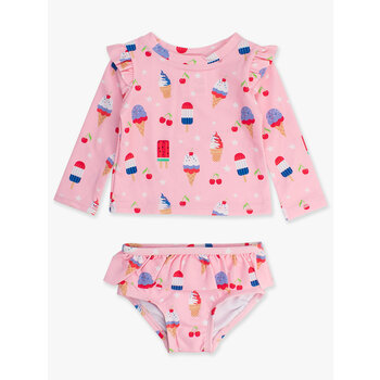 RuffleButts Rufflebutts  Sweet Freedom Skirted Long Sleeve Rash Guard Bikini