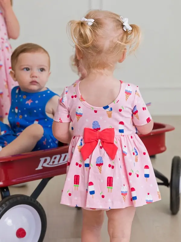 RuffleButts Rufflebutts Knit Short Sleeve Twirl Romper