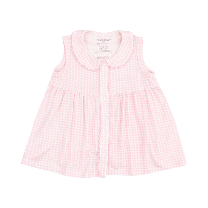 Angel Dear Angel Dear Mini Gingham The Jill- Peter Pan Button Front Dress W/ Ric Rac Trim