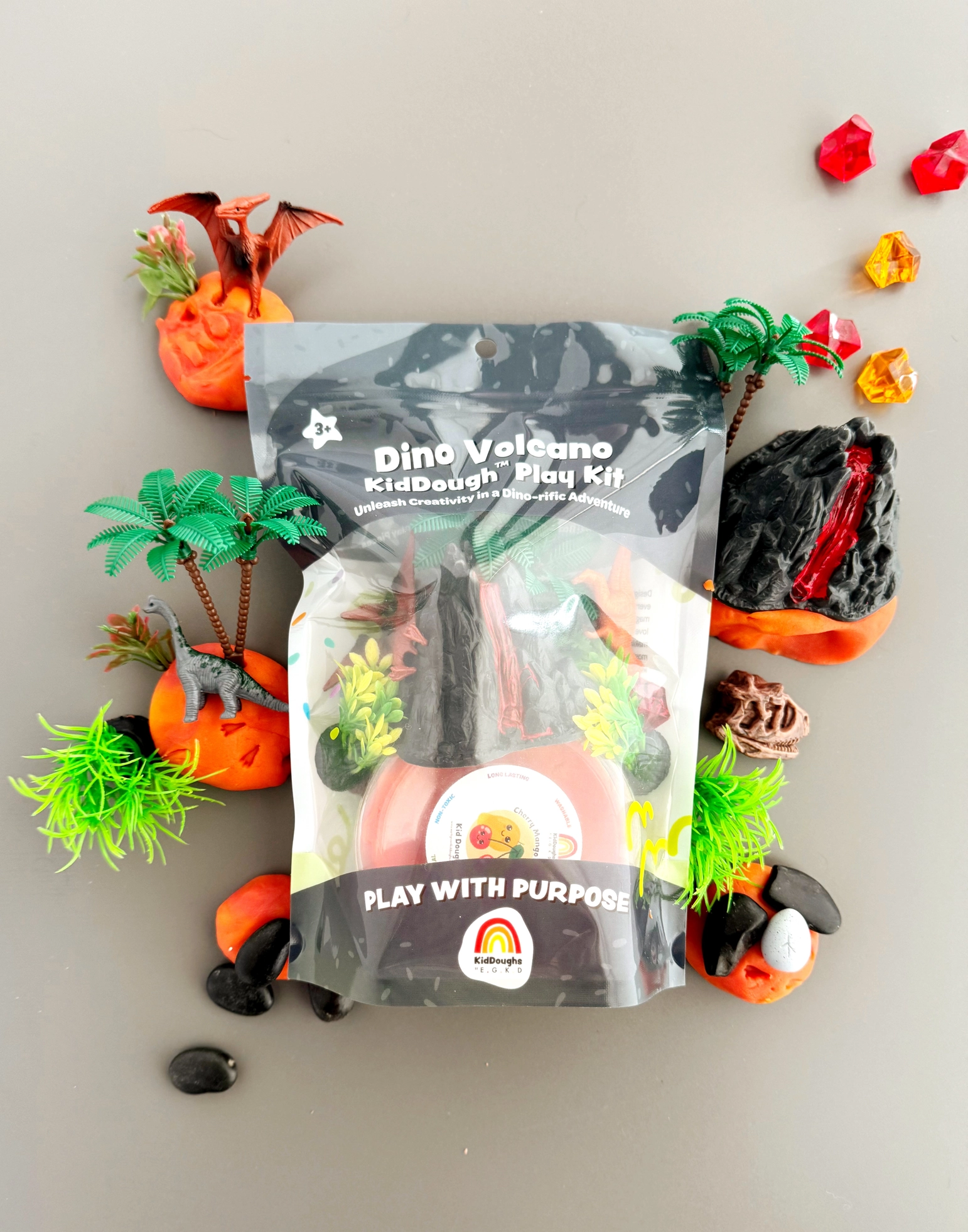 Earth Grown KidDoughs Dino Volcano (Cherry Mango) Kiddough Play Kit