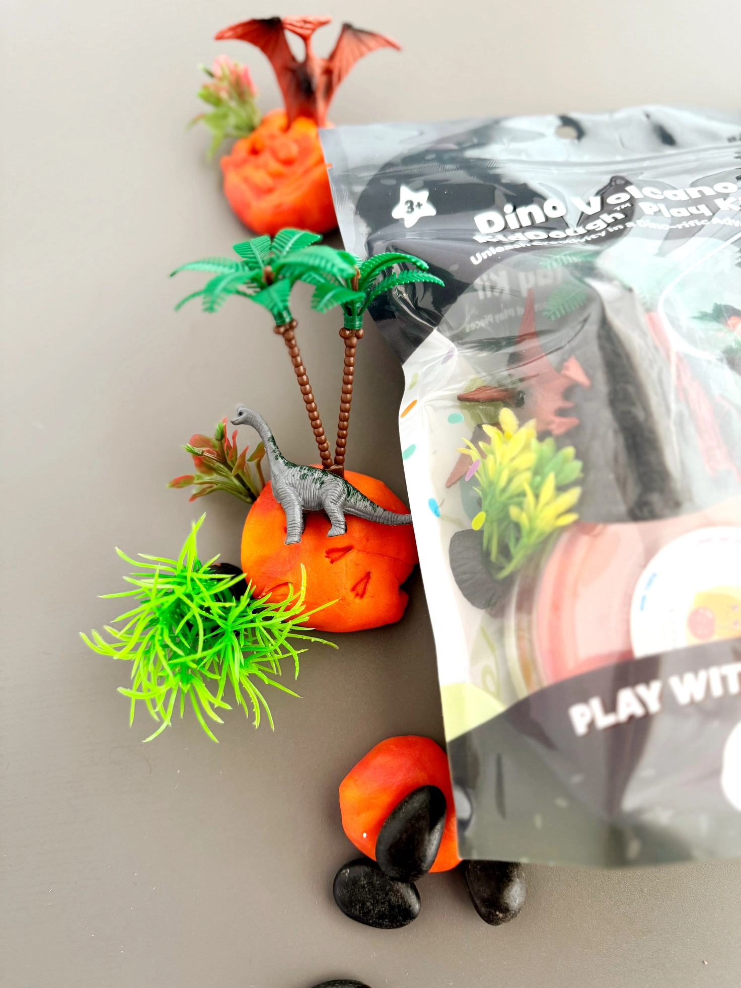 Earth Grown KidDoughs Dino Volcano (Cherry Mango) Kiddough Play Kit